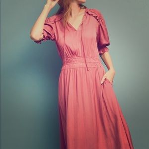 *NEW WITH TAGS* Pink tye neck gathered midi dress